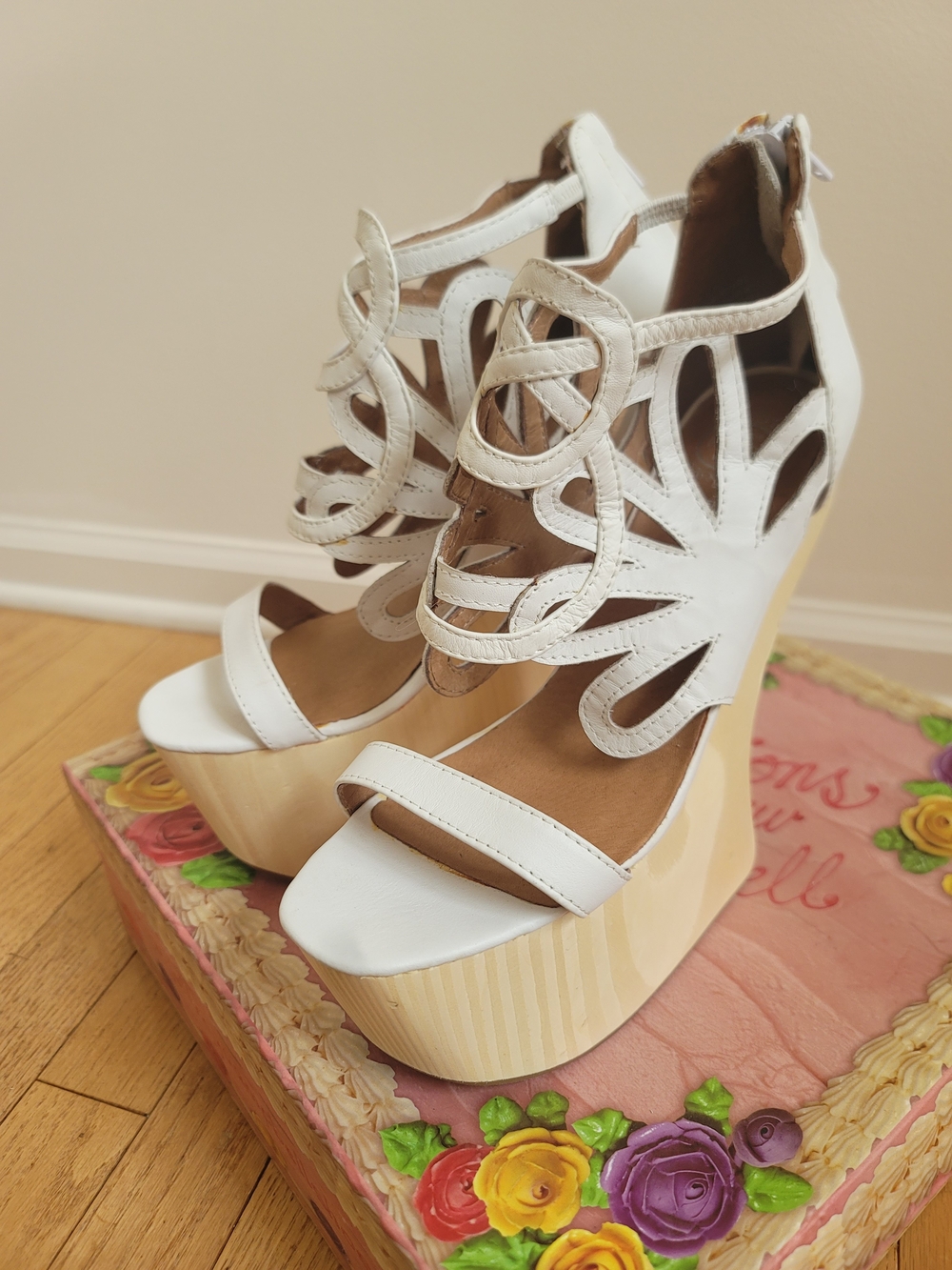 Jeffrey Campbell Cutout Platform Wedge Sandals (WHITE)